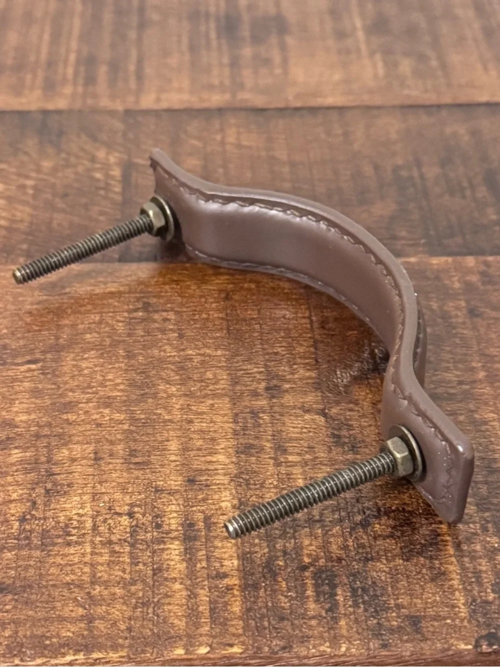 NWOT Anthropologie Saddle Stitch Leather Handle Brown Iron Brass Pull